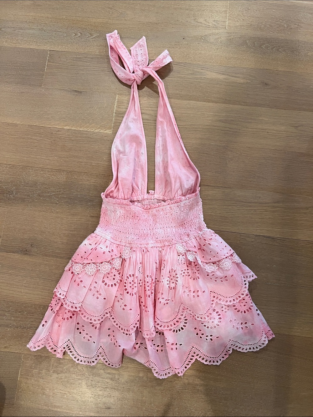 LoveShackFancy Pink Eyelet Halter Mini Dress - Picture 2 of 2